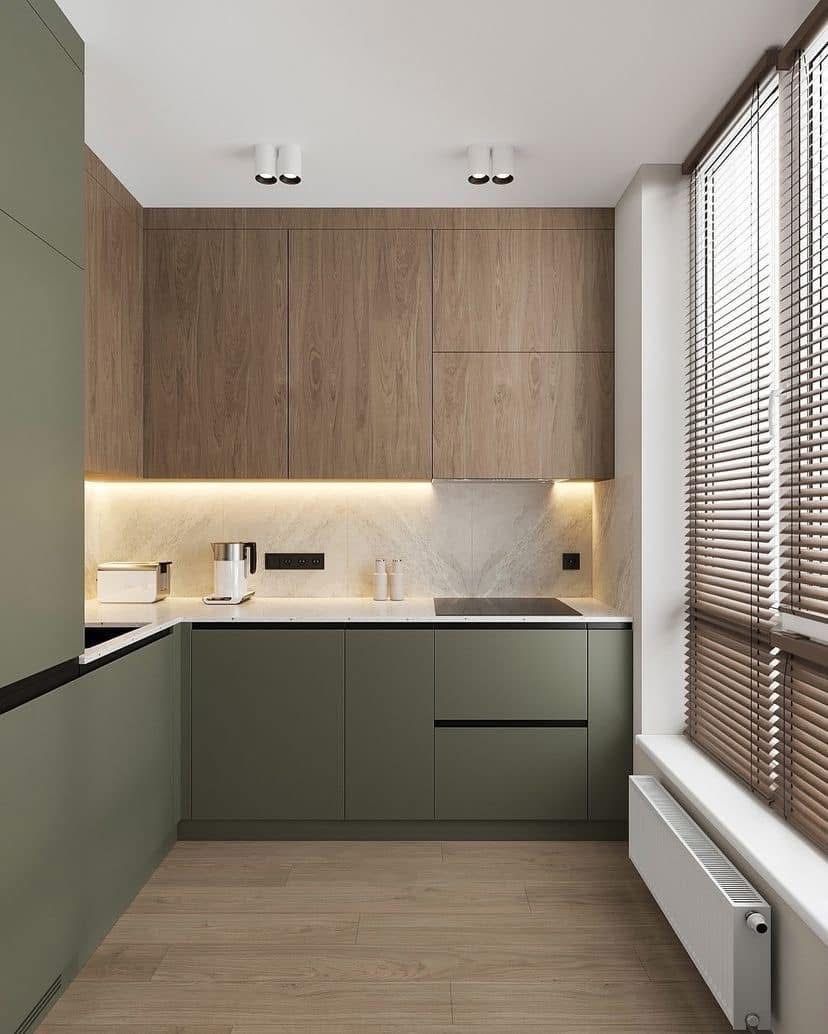 Kuchnia zieleń i drewno