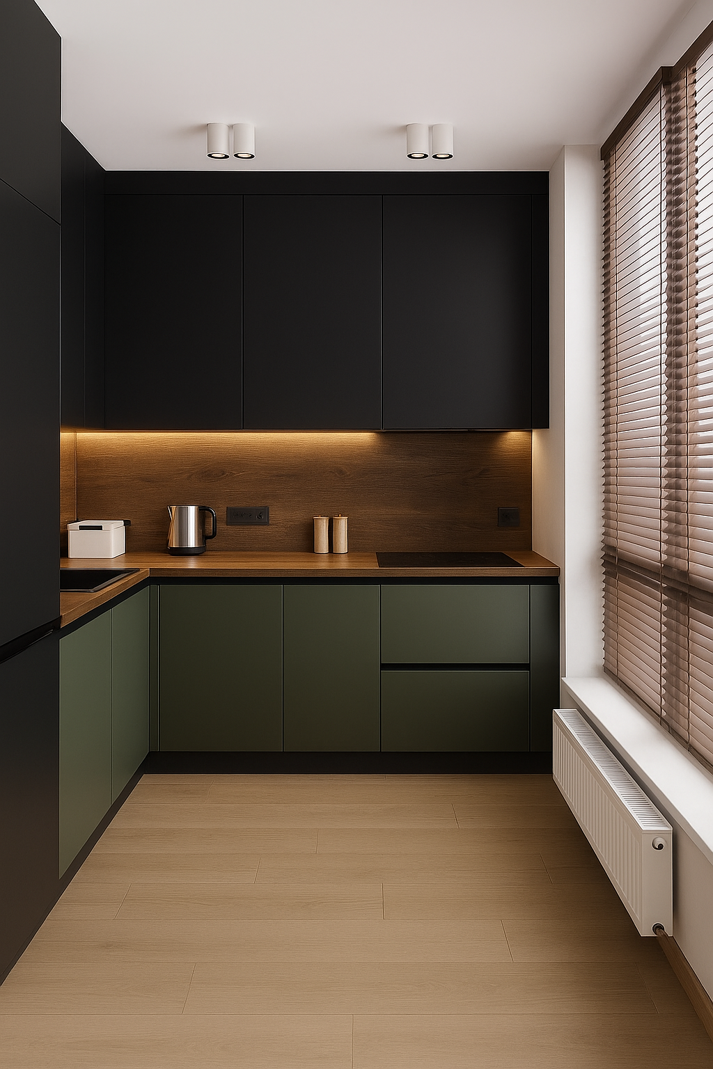 Kuchnia czerń i butelkowa zieleń